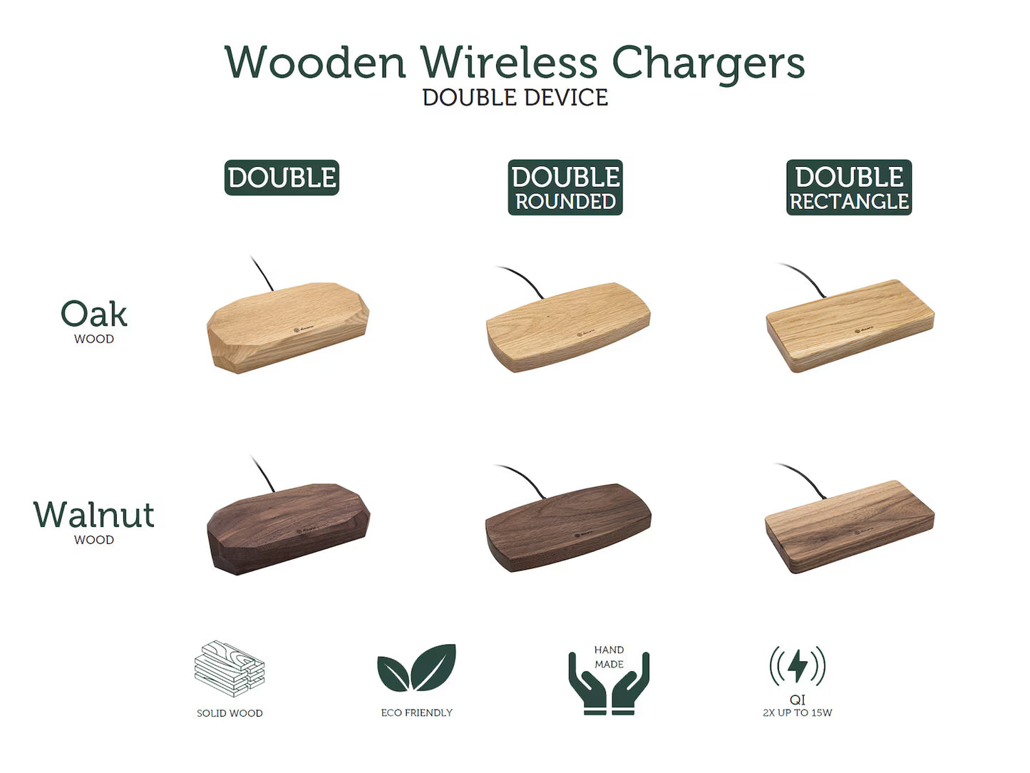Double Chargeur sans fil Chêne de forme géométrique
