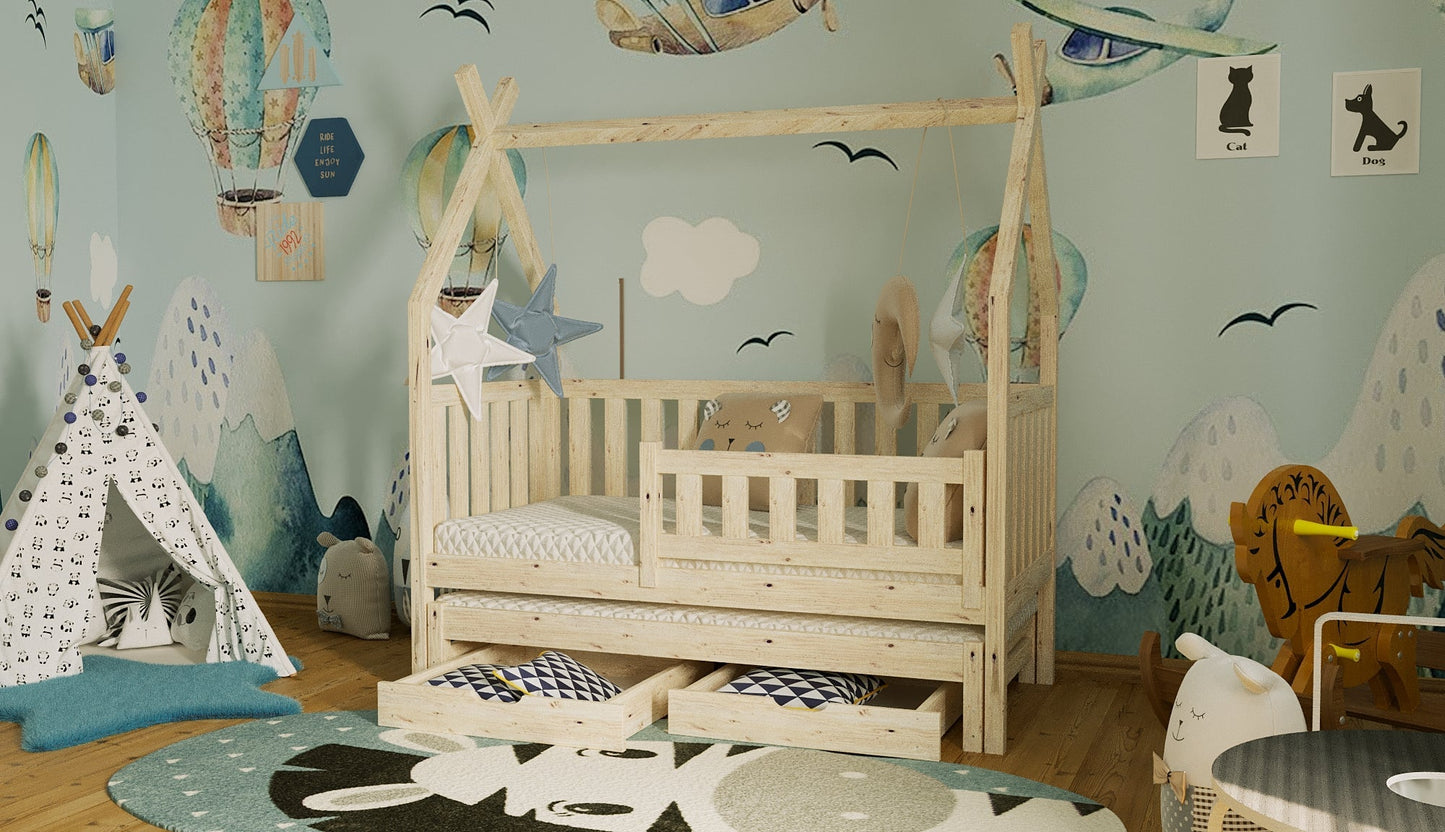 Lit Cabane double Tipi en bois massif – Inspiration Montessori – - La Cabane à Loulous