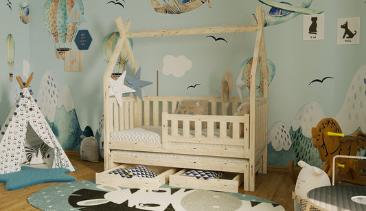 Lit Cabane double Tipi en bois massif – Inspiration Montessori – - La Cabane à Loulous