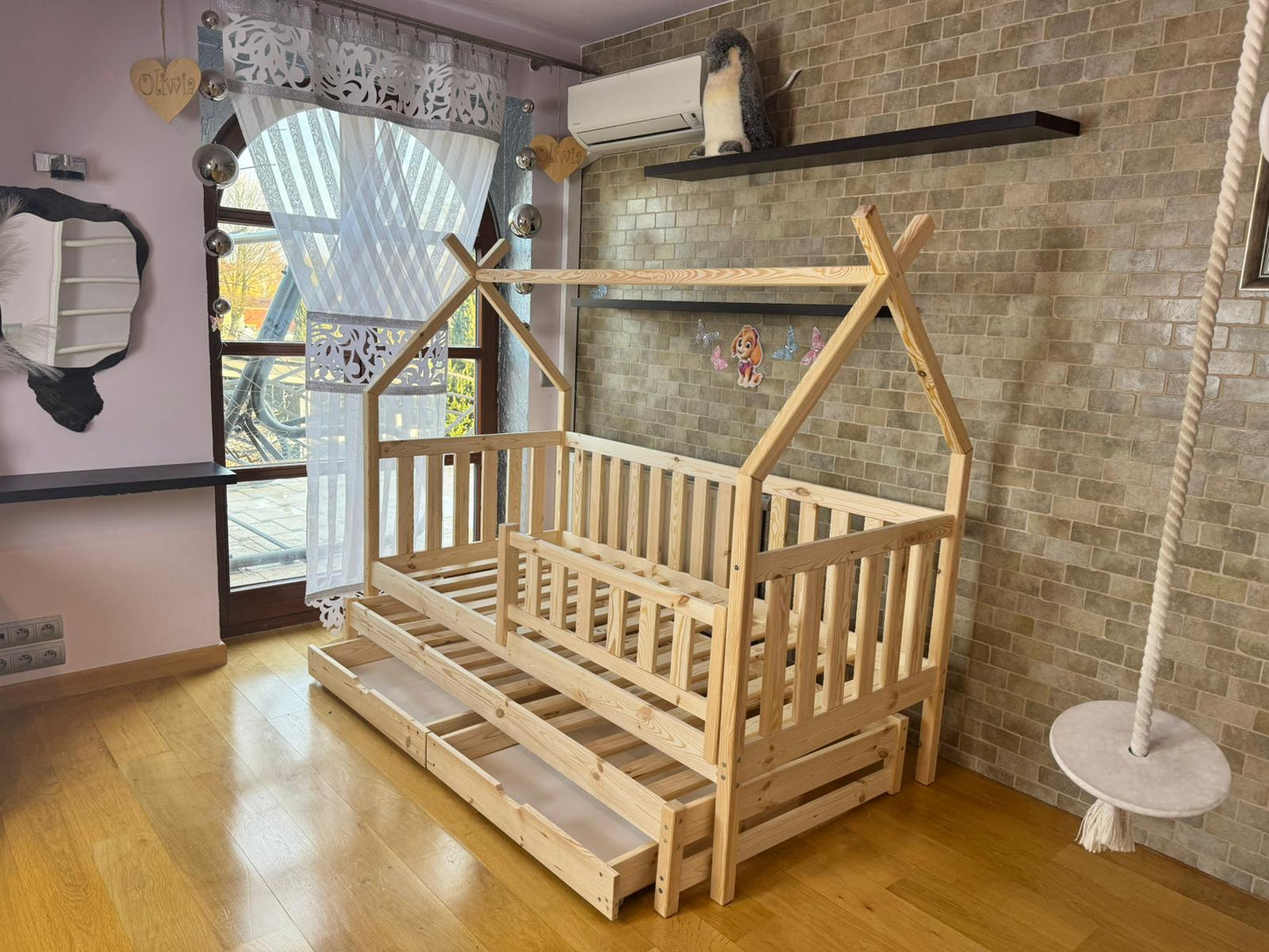 Lit Cabane double Tipi en bois massif – Inspiration Montessori – - La Cabane à Loulous