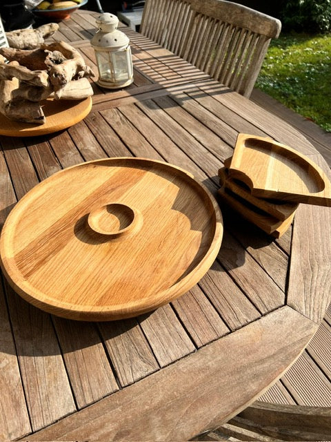 Plateau rond avec compartiments en bois fait main
