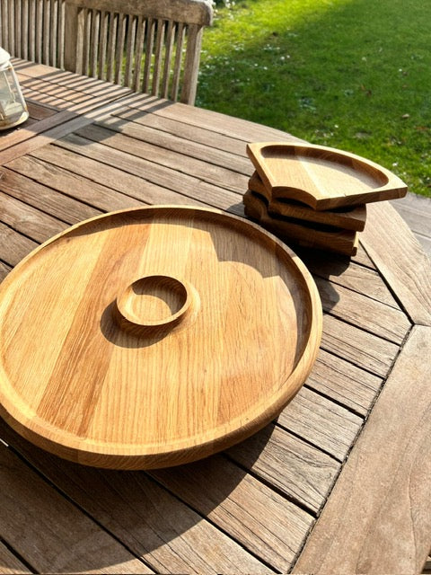 Plateau rond avec compartiments en bois fait main