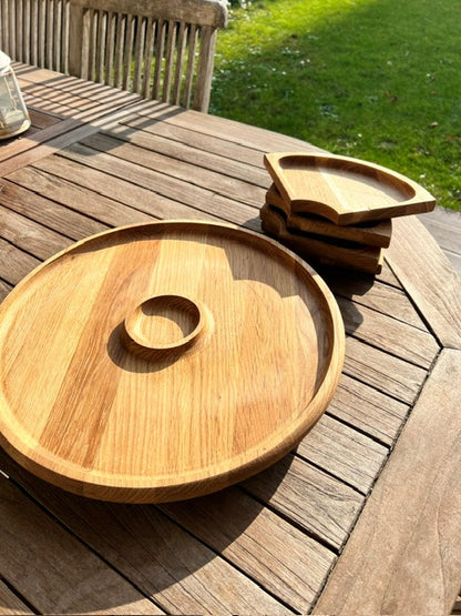 Plateau rond avec compartiments en bois fait main