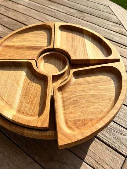 Plateau rond avec compartiments en bois fait main