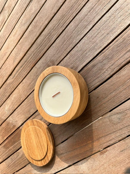 Bougie en bois de chêne avec couvercle