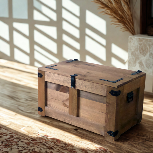 Coffre en bois avec couvercle fait main