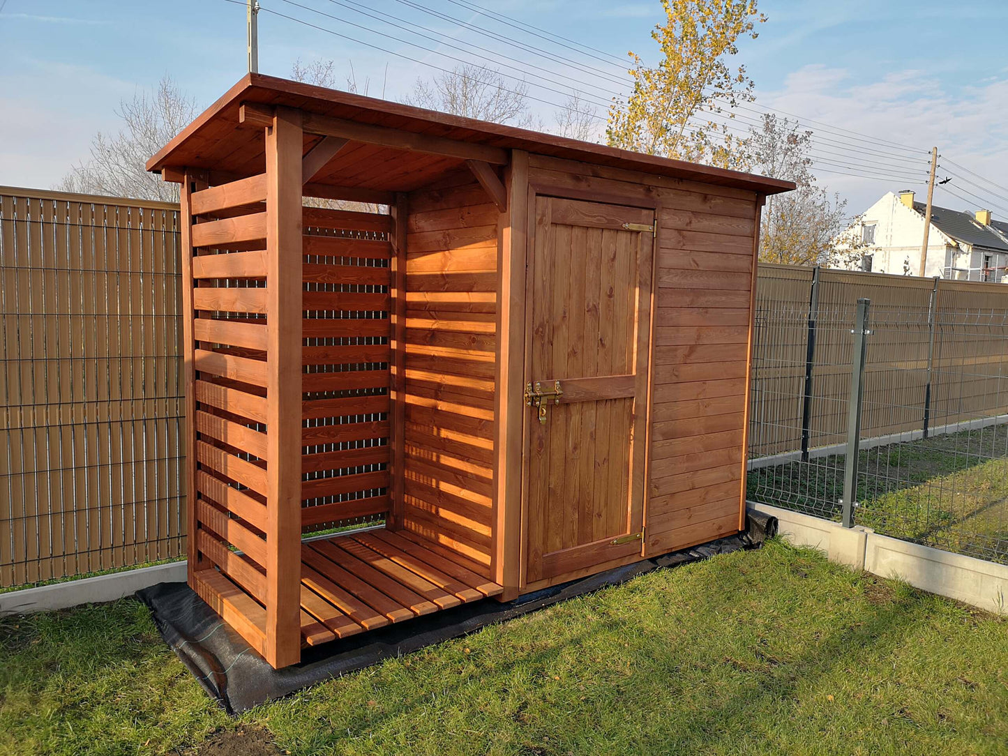 Abri de jardin bois 2 en 1 : abri + cabane à outils modulable, toit plat étanche