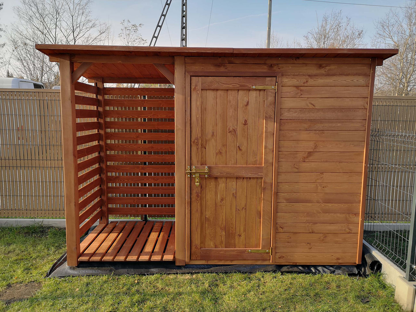 Abri de jardin bois 2 en 1 : abri + cabane à outils modulable, toit plat étanche