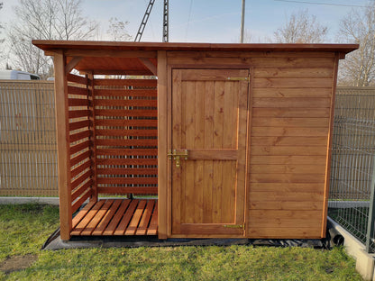 Abri de jardin bois 2 en 1 : abri + cabane à outils modulable, toit plat étanche