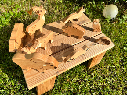 Lot de 10 figurines d’animaux de la forêt en bois artisanales durables