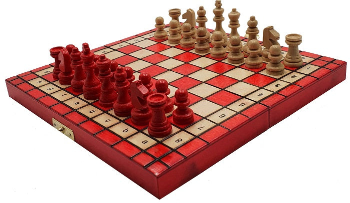 Jeu Echecs fait main de Voyage ROUGE