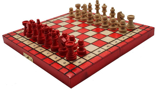 Jeu Echecs fait main de Voyage ROUGE