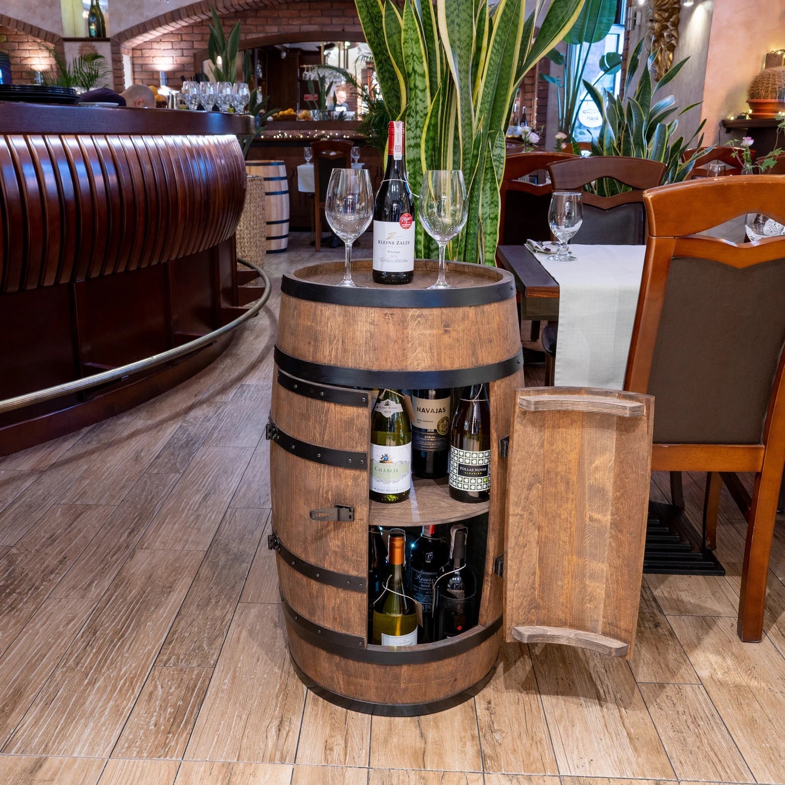 Armoire tonneau en bois avec lumière LED, couleur wengé - La Cabane à Loulous