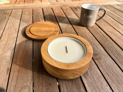 Bougie en bois de chêne avec couvercle