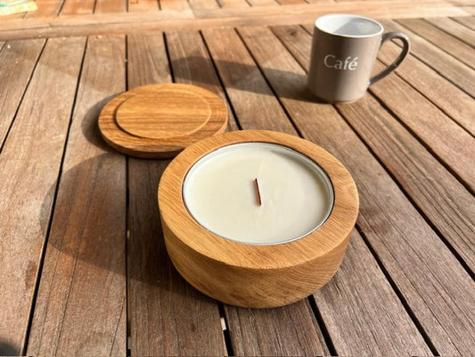 Bougie en bois de chêne avec couvercle