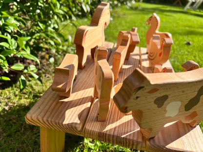 Figurines d’animaux de la ferme en bois fait main - La Cabane à Loulous