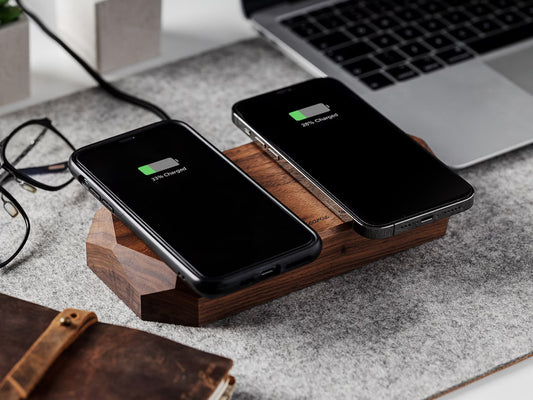 Double Chargeur sans fil Chêne de forme géométrique