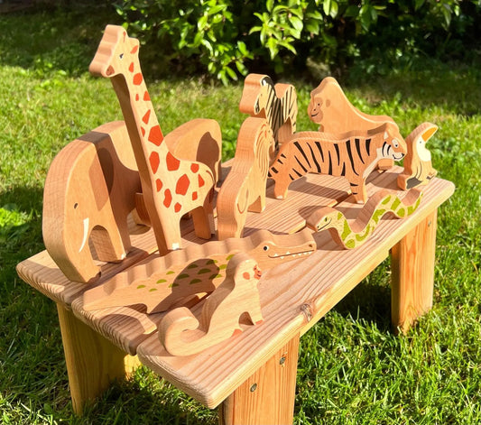 Figurines d'animaux de la jungle en bois fait main