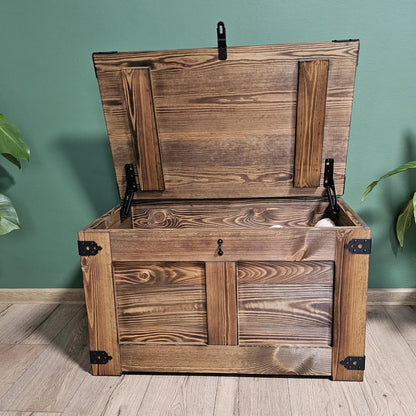 Coffre en bois avec couvercle fait main couleur wengé