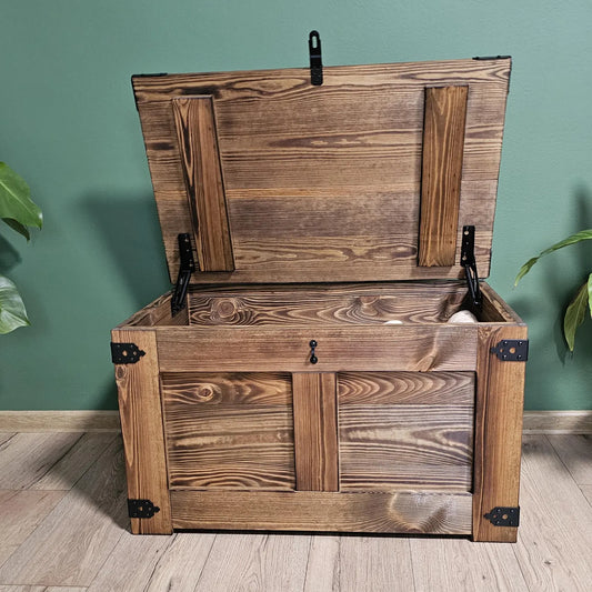Coffre en bois avec couvercle fait main couleur wengé