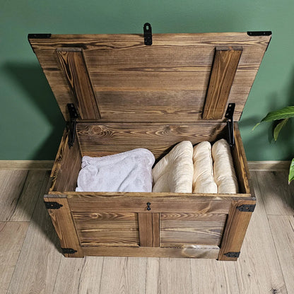 Coffre en bois avec couvercle fait main couleur wengé