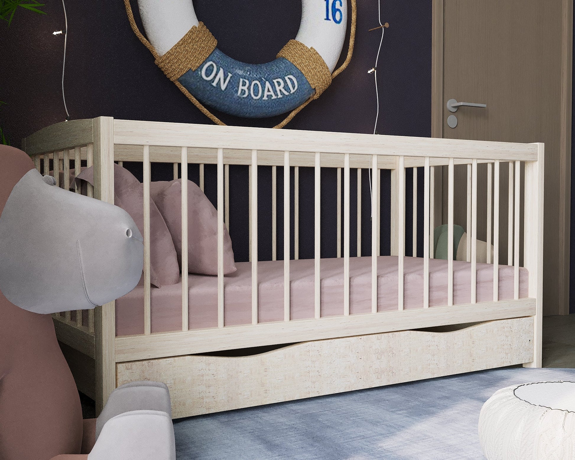 Lit Bébé Margo en Pin avec tiroir - La Cabane à Loulous