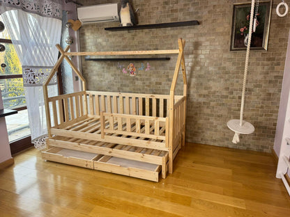 Lit Cabane double Tipi en bois massif – Inspiration Montessori – - La Cabane à Loulous