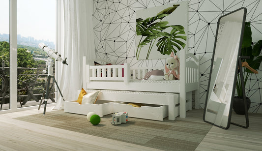 Lit cigogne avec tiroirs en bois naturel NATAN - La Cabane à Loulous