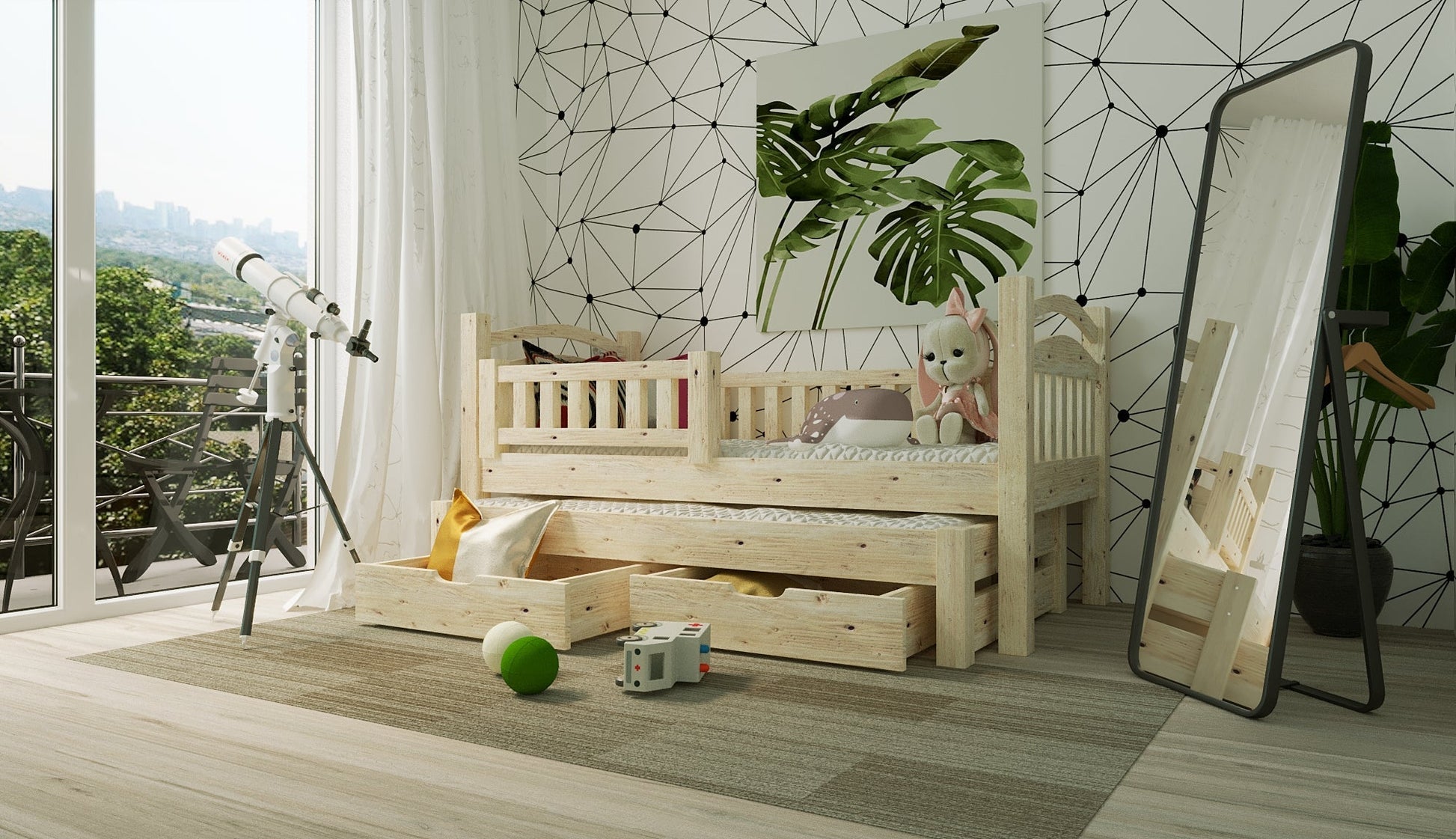 Lit cigogne avec tiroirs en bois naturel NATAN - La Cabane à Loulous