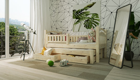 Lit cigogne avec tiroirs en bois naturel NATAN - La Cabane à Loulous