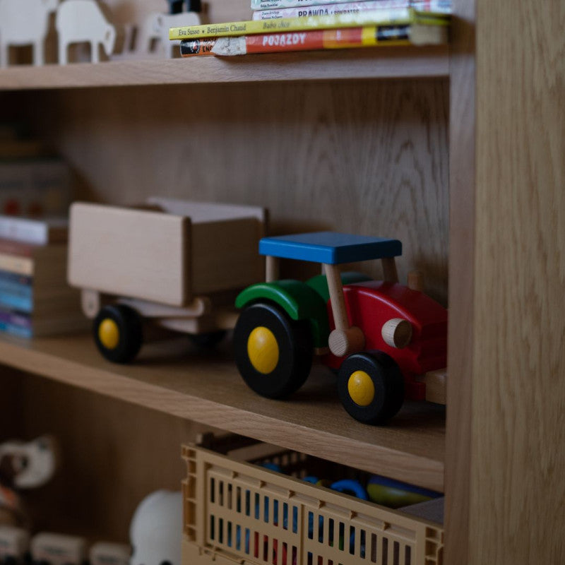 Tracteur en bois avec multi-couleurs avec remorque forestière, jouet artisanal durable